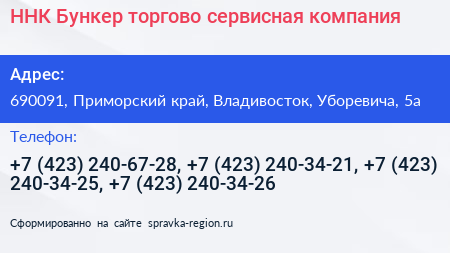ННК Бункер торгово сервисная компания - визитка