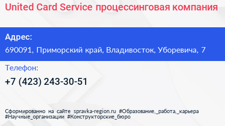 United Card Service процессинговая компания - визитка