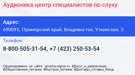 Аудионика центр специалистов по слуху - визитка
