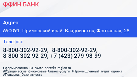 ФФИН БАНК - визитка