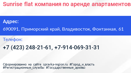 Sunrise flat компания по аренде апартаментов - визитка