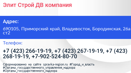 Элит Строй ДВ компания - визитка