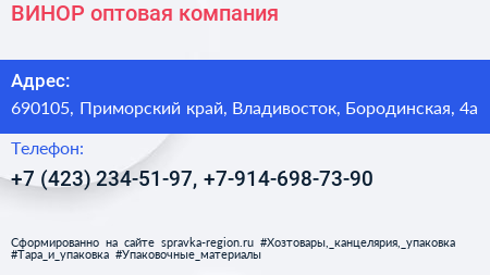 ВИНОР оптовая компания - визитка