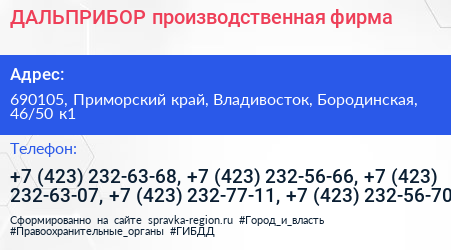 ДАЛЬПРИБОР производственная фирма - визитка