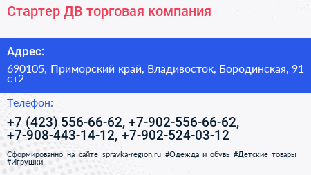 Стартер ДВ торговая компания - визитка