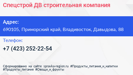 Спецстрой ДВ строительная компания - визитка