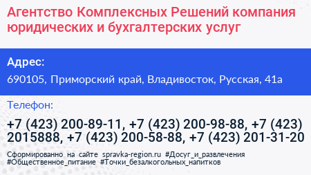 Агентство Комплексных Решений компания юридических и бухгалтерских услуг - визитка