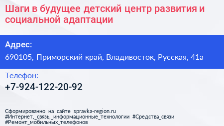 Шаги в будущее детский центр развития и социальной адаптации - визитка