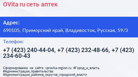 OVita ru сеть аптек - визитка