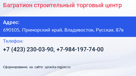 Багратион строительный торговый центр - визитка