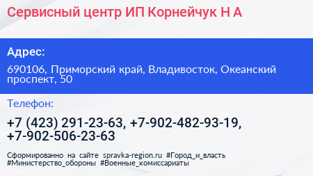 Сервисный центр ИП Корнейчук Н А  - визитка