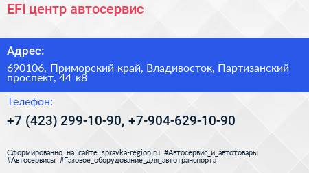 EFI центр автосервис - визитка