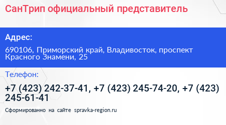 СанТрип официальный представитель - визитка