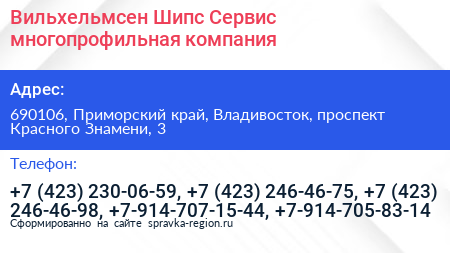 Вильхельмсен Шипс Сервис многопрофильная компания - визитка