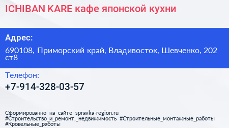 ICHIBAN KARE кафе японской кухни - визитка