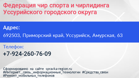 Федерация чир спорта и чирлидинга Уссурийского городского округа - визитка