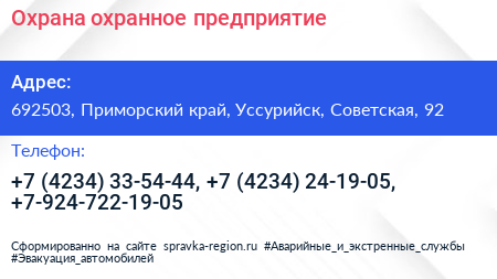 Охрана охранное предприятие - визитка