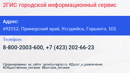 2ГИС городской информационный сервис - визитка