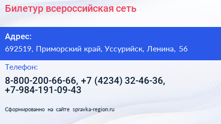 Билетур всероссийская сеть - визитка