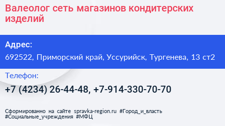 Валеолог сеть магазинов кондитерских изделий - визитка