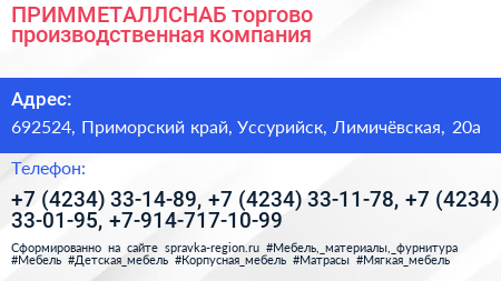 ПРИММЕТАЛЛСНАБ торгово производственная компания - визитка