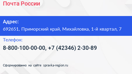 Почта России - визитка