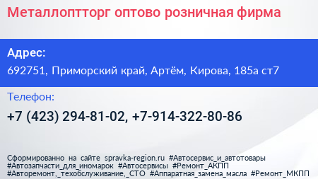 Металлоптторг оптово розничная фирма - визитка