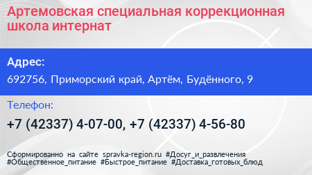 Артемовская специальная коррекционная школа интернат - визитка