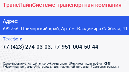 ТрансЛайнСистемс транспортная компания - визитка