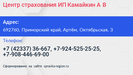 Центр страхования ИП Камайкин А В  - визитка
