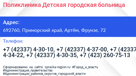 Поликлиника Детская городская больница - визитка