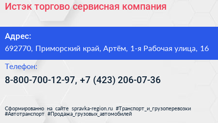 Истэк торгово сервисная компания - визитка