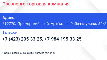 Росэнерго торговая компания - визитка