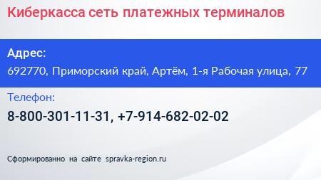 Киберкасса сеть платежных терминалов - визитка