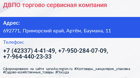 ДВПО торгово сервисная компания - визитка