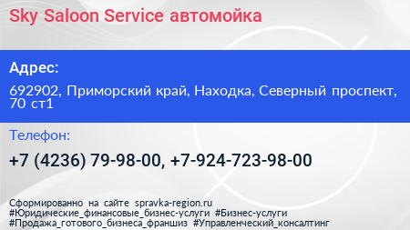 Sky Saloon Service автомойка - визитка