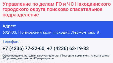 Управление по делам ГО и ЧС Находкинского городского округа поисково спасательное подразделение - визитка