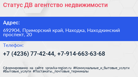 Статус ДВ агентство недвижимости - визитка
