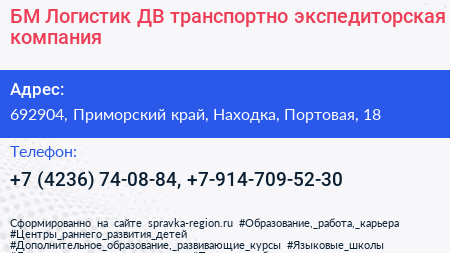 БМ Логистик ДВ транспортно экспедиторская компания - визитка