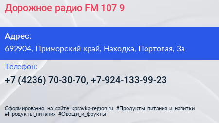 Дорожное радио FM 107 9 - визитка
