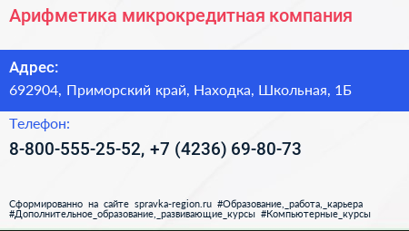 Арифметика микрокредитная компания - визитка