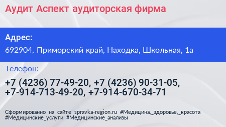 Аудит Аспект аудиторская фирма - визитка