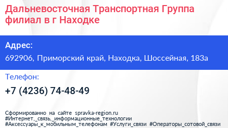 Дальневосточная Транспортная Группа филиал в г Находке - визитка