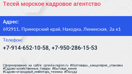 Тесей морское кадровое агентство - визитка