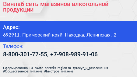 Винлаб сеть магазинов алкогольной продукции - визитка