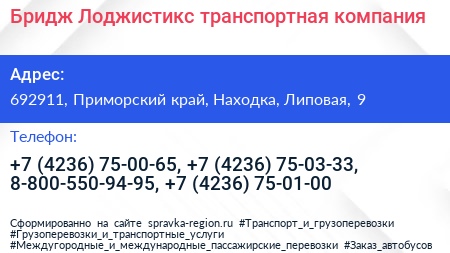 Бридж Лоджистикс транспортная компания - визитка