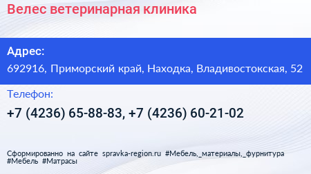 Велес ветеринарная клиника - визитка