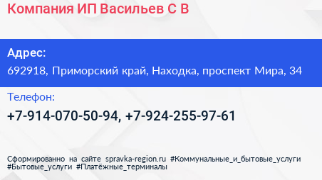 Компания ИП Васильев С В  - визитка