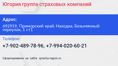 Югория группа страховых компаний - визитка