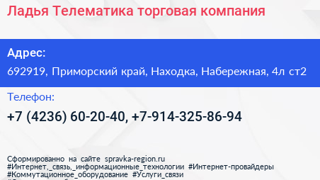 Ладья Телематика торговая компания - визитка